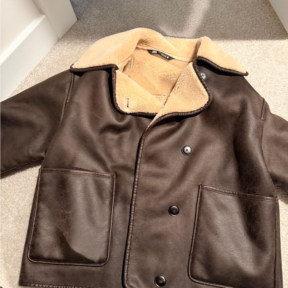 Zara Dark Brown Teddy Jacket with Cream Collar - Picture 3 of 5